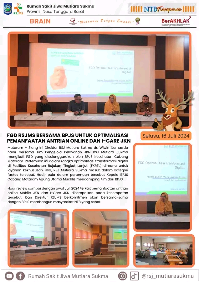 FGD RSJMS BERSAMA BPJS UNTUK OPTIMALISASI PEMANFATAAN ANTRIAN ONLINE DAN I-CARE JKN
